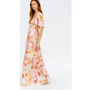 $695 Tanya Taylor Women's Pink Willa V Neck Floral Print Silk Dress Size 8